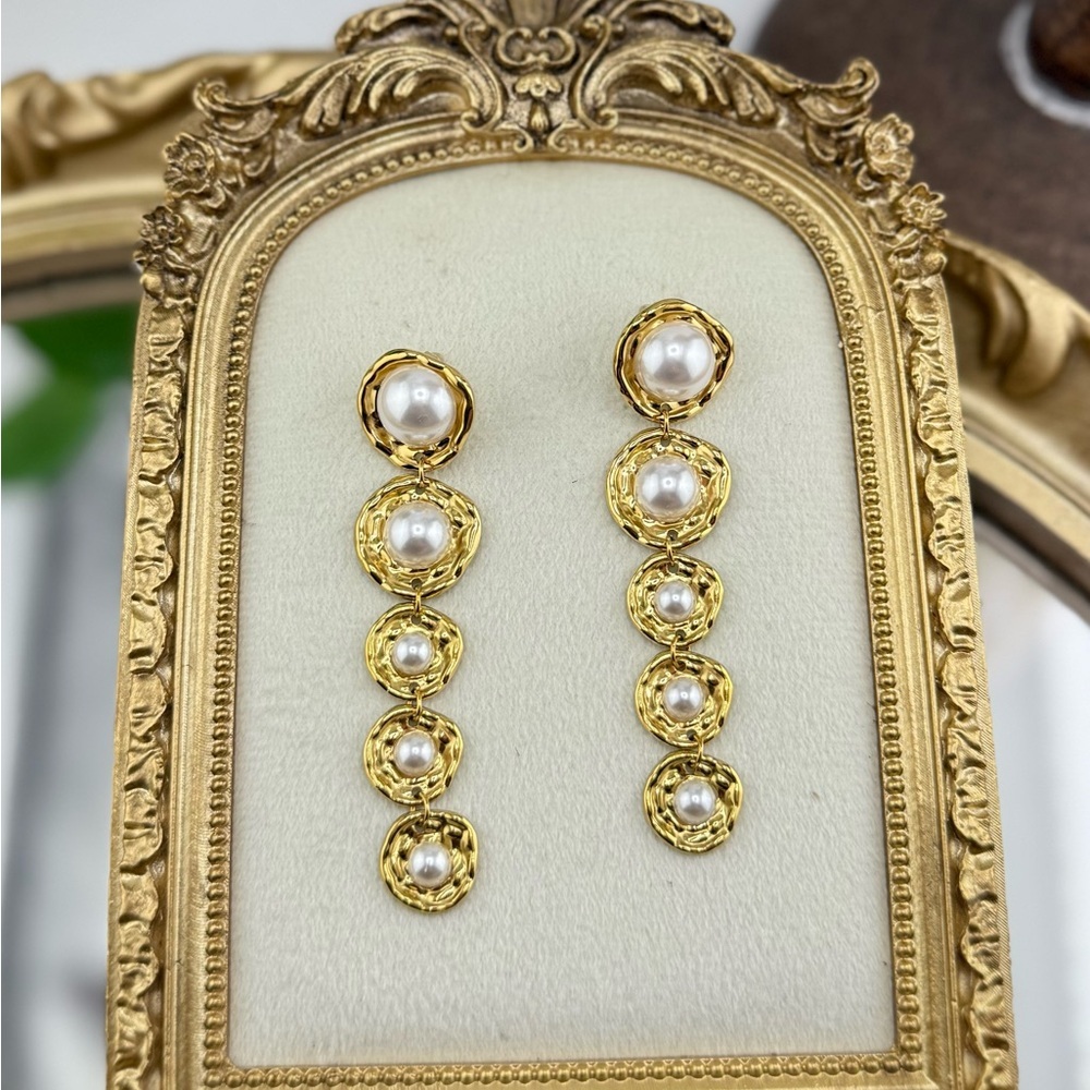 Gold Drop Earrings with Imitation Pearls – Stainless Steel, Real Gold Pl… - Picture 14 of 17
